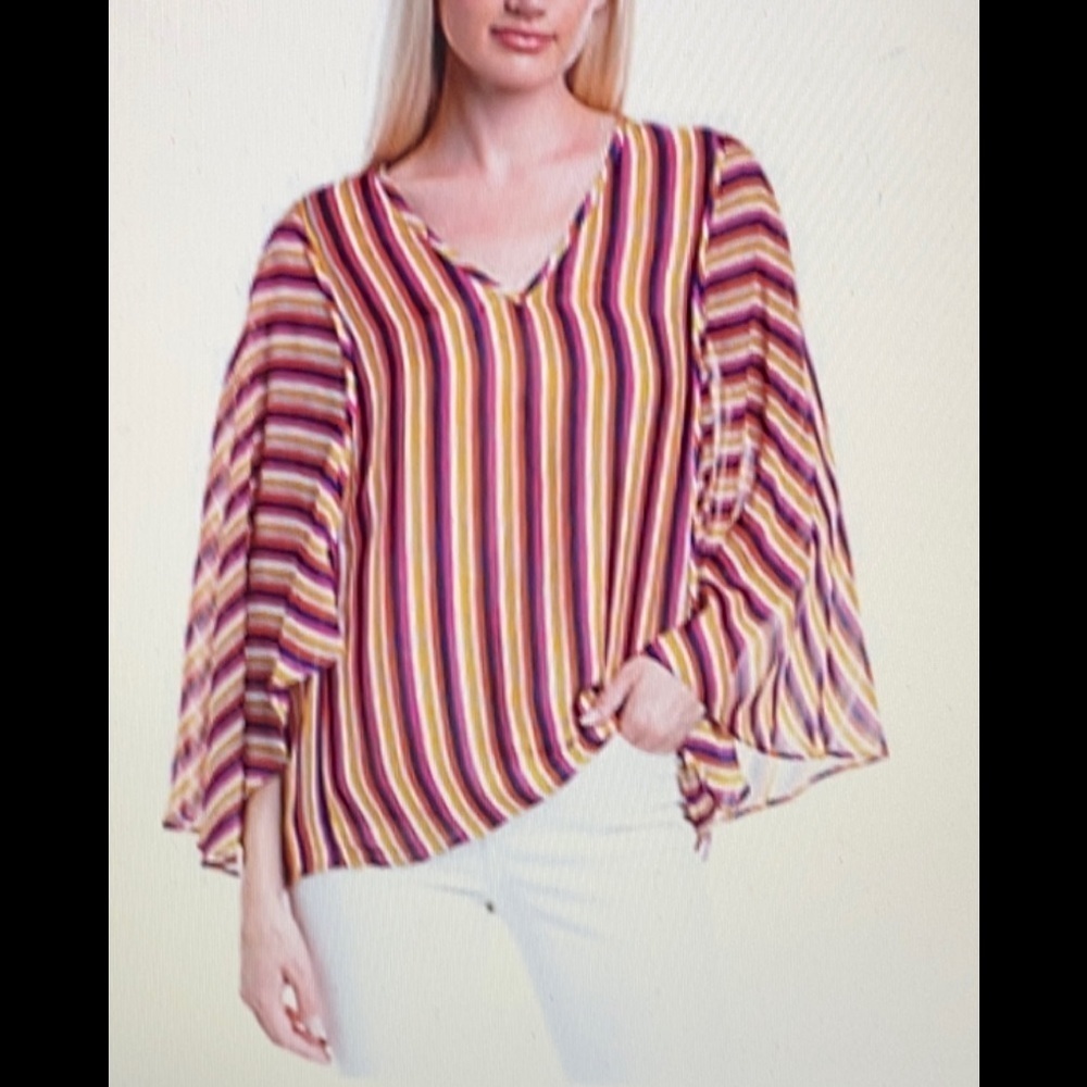 NWT Trina Turk Multicolor Striped V-Neck Blouse